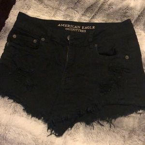 AEO black denim shorts